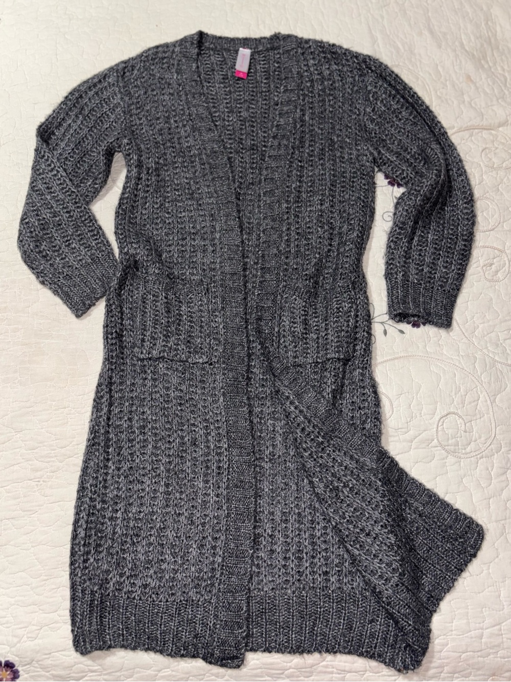 No Boundaries Cozy Long Charcoal Knit Cardigan Sweater W: Pockets - WMN/MED